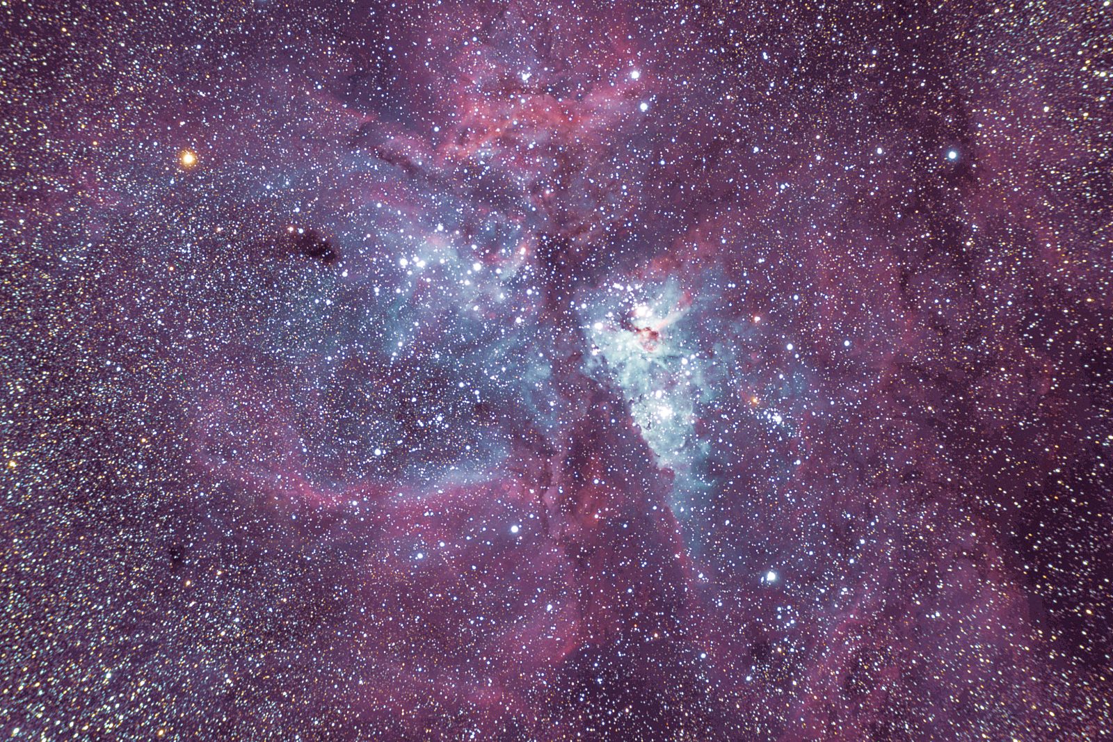 126_Astro_02 Eta Carinae may be about to explode, for the second time. Around 150 years ago, it underwent an unusual outburst, making it one of the brightest stars in the night sky and releasing plumes of gas and debris to create a magnificent red nebula—perhaps the forerunner of a complete supernova event. Despite being some 7500 light years distant from Earth, it’s bright enough to be seen with the naked eye.